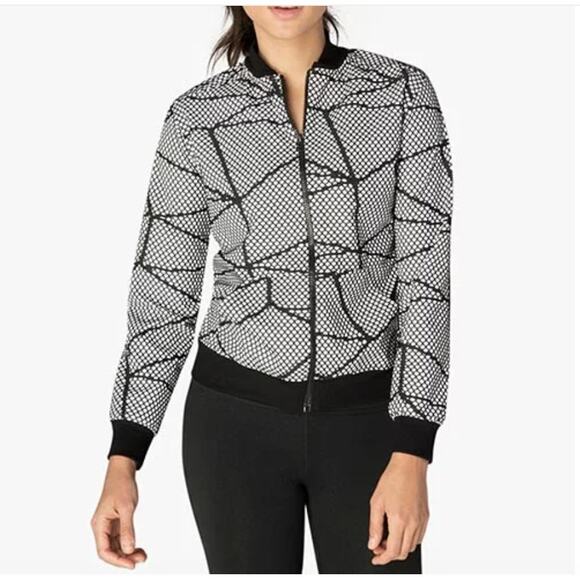 BEYOND YOGA Black & White Abstract Chromatic Bomber Jacket // XS - Picture 1 of 10